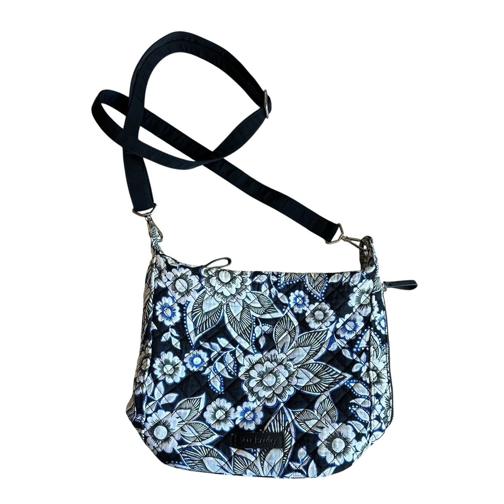 Vera Bradley Crossbody‎ Bag Classic Black Floral Quilted Cotton Adjustable Strap